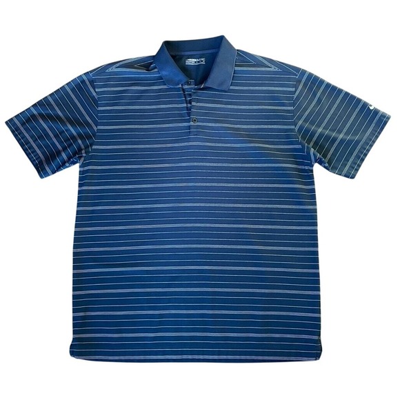 Nike‎ Dri-Fit Men's Golf Polo Short Sleeve Striped Blue White Athletic Sports XL - Picture 1 of 5